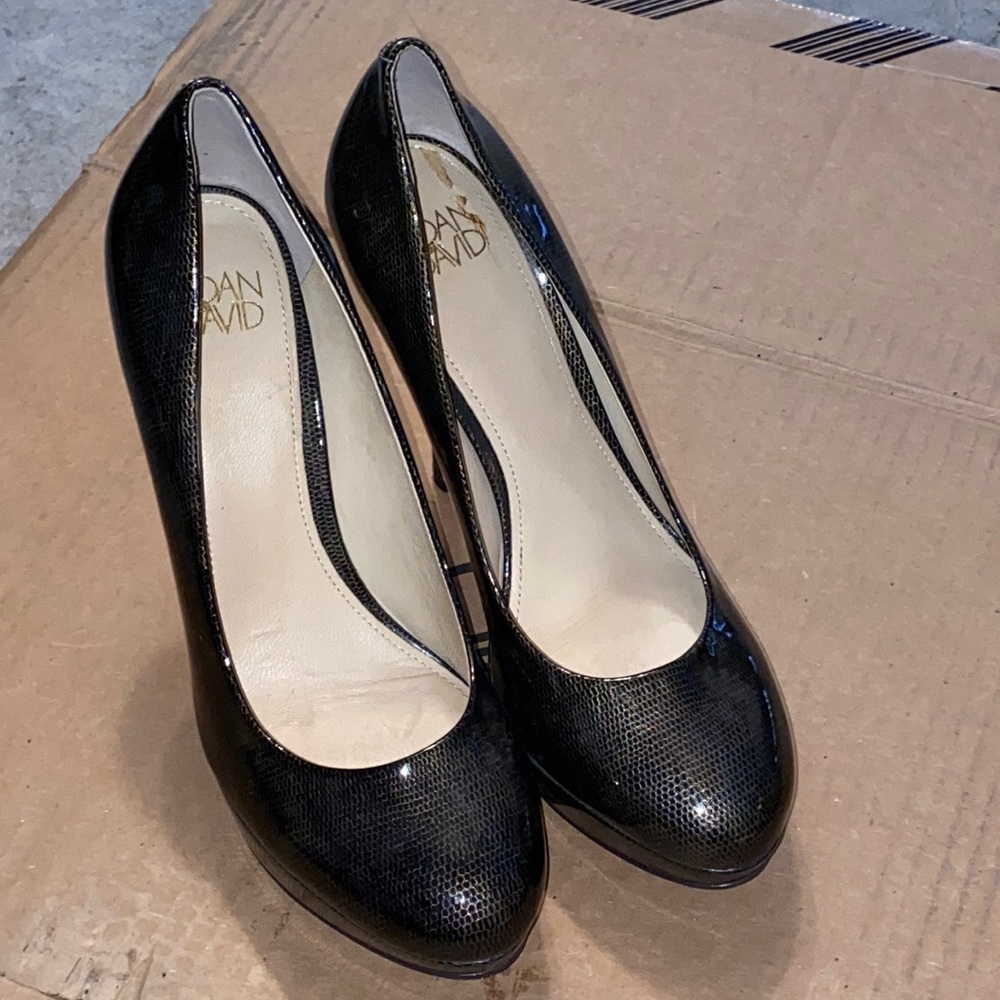 Patent leather snake skin stilettos - size 8